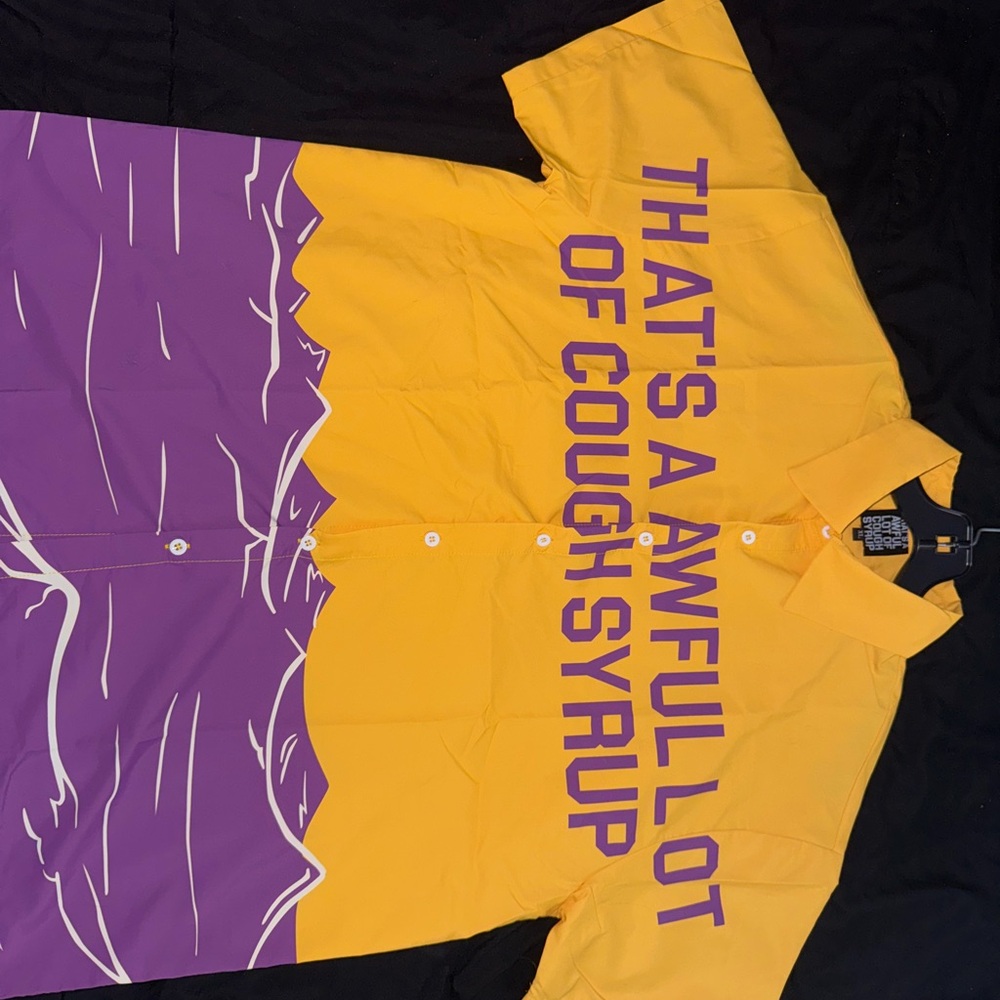 Yellow and Purple Graphic Shirt ALOCS destro dubbs